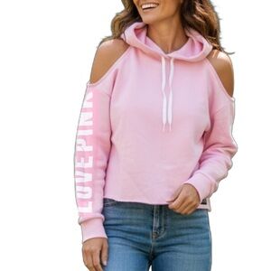 PINK Victoria's Secret Women's Pink Hoodie - Cold Shoulder - 6068